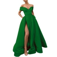 Ženske vjenčanice s dugim rukavima od špageta s dugim rukavima, svečana haljina sa bočnim prorezom, zelena;