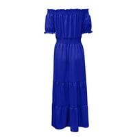Rasprodaja ljetnih haljina za žene mini ležerna haljina kratkih rukava s ramena jednobojna haljina u plavoj boji