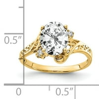 9-karatni prsten od žutog zlata s ovalnim kubičnim cirkonijem i dijamantnim dijamantom.