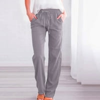 Ženske široke hlače visokog struka, Ležerne elastične hlače s vezicama, udobne duge hlače ravnog kroja s džepovima
