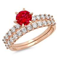 1. Dijamant okruglog reza s imitacijom rubina od ružičastog zlata 14k $ s naglascima vjenčani set od $ 3.75