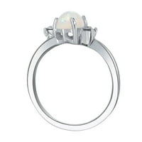 O. izvrsni ženski prsten od sterling srebra u ovalnom rezu s vatrenim opalom i dijamantima, Jedna veličina