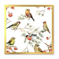 Dizajnerski crtež Šumske ptice koje sjede na granama, tradicionalni uokvireni umjetnički otisak