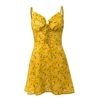 Haljine za žene, mini haljina bez rukava, ležerna mini ljetna haljina s cvjetnim printom s ramena, Žuta