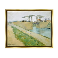 Stupell Industries de Brug van Langlois Vincent Van Gogh most Slikanje slika metalno zlato plutajuće uokvireno platno tiskana zidna
