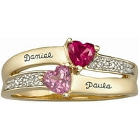 Održava se personalizirani prsten zaljubljenog para s kamenjem rođenih u 10k zlata preko srebra sterlinga