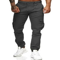 Muške hlače s vezicama, jednobojne hlače, Ležerne teretne hlače, Radne hlače u tamno sivoj boji