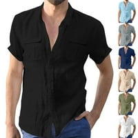 Rasprodaja muške ljetne pamučne košulje s reverima i dvostrukim džepom u bež boji