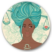 Designart 'Portret Afroamerikanke s plavom kosom I' Moderni krug metal zidne umjetnosti - disk od 36