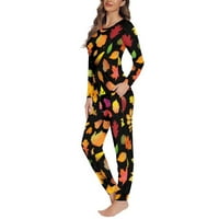 Modni set pidžame za Dan zahvalnosti jesenska odjeća s lišćem jesensko hodanje joga lagana prozračna odjeća s okruglim vratom s dugim