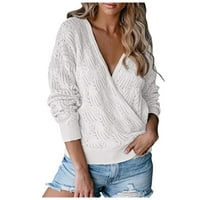 Rasprodaja džempera za žene na rasprodaji Ženski džemper s dubokim izrezom i omotom u obliku donjeg dijela, pleteni pulover s dugim