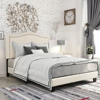 Standardni krevet od presvlake i presvlake s tapeciranim uzglavljem i detaljima noktiju u bež boji