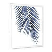 Dizajnerska umjetnost apstraktno plavo palmino lišće, tropske grane uokvireni tradicionalni umjetnički tisak