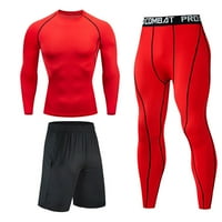 ; Muške sportske kratke hlače kompresijskog kroja visokog struka, tanke ravne jednobojne joga hlače, crvene