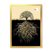 Dizajnerska umjetnost silueta stabla s podzemnim korijenjem tradicionalni uokvireni umjetnički tisak