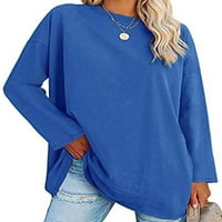 Ženski osnovni pulover u donjem dijelu, jednobojna široka majica, jesenska majica s okruglim ovratnikom s dugim rukavima